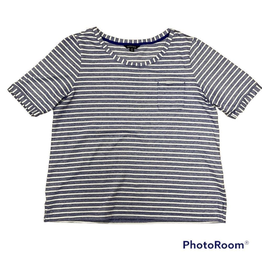 Lands End Knit Shirt Top Short Sleeve Stripes Women’s Size 18